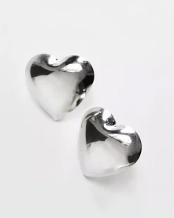 HoopLa Style Oversized Silver Puffy Heart Earrings^ Jewelry