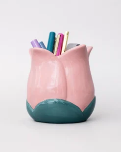 ban.do Pink Tulip Ceramic Pencil Cup^ Desk Accessories