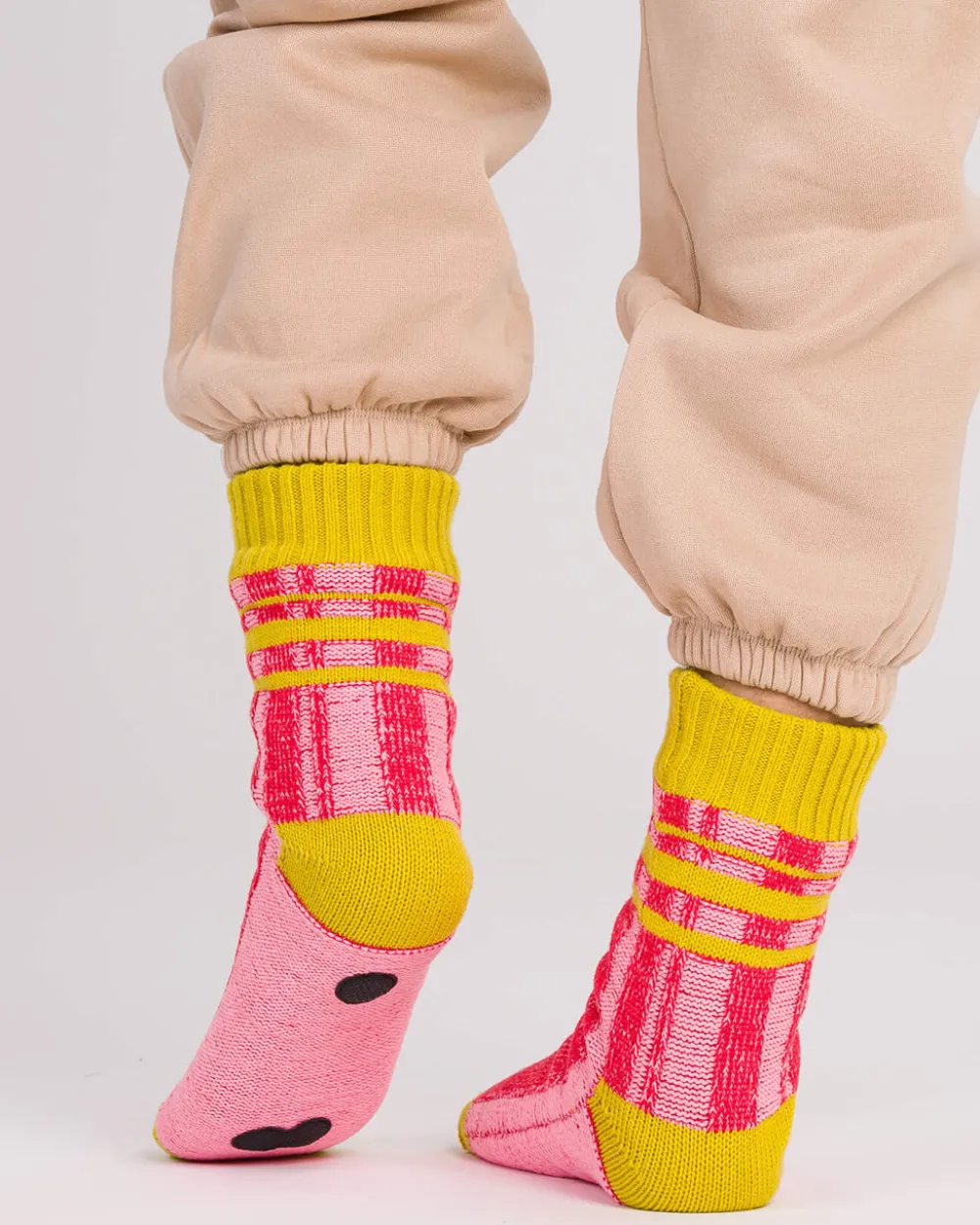 Verloop Plaid Stripe House Socks - Pink Red^ Socks + Slippers