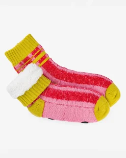 Verloop Plaid Stripe House Socks - Pink Red^ Socks + Slippers