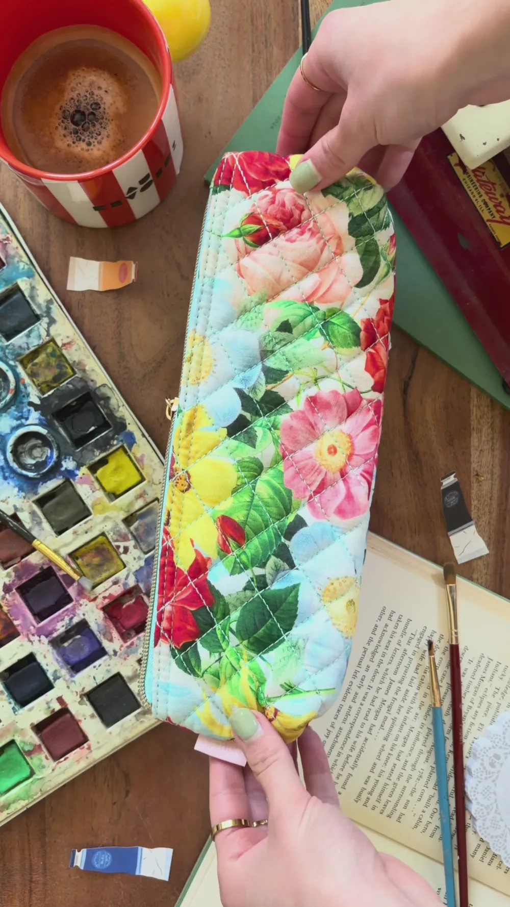 ban.do Quilted Pencil Pouch - Oil Paint Floral^ Travel Accessories|Desk Accessories