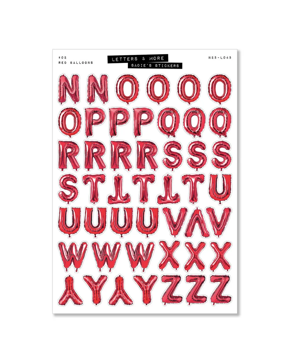 Sadie's Stickers Red Balloon Letter Set - Letters & More Sticker Set^ Stickers + Tape