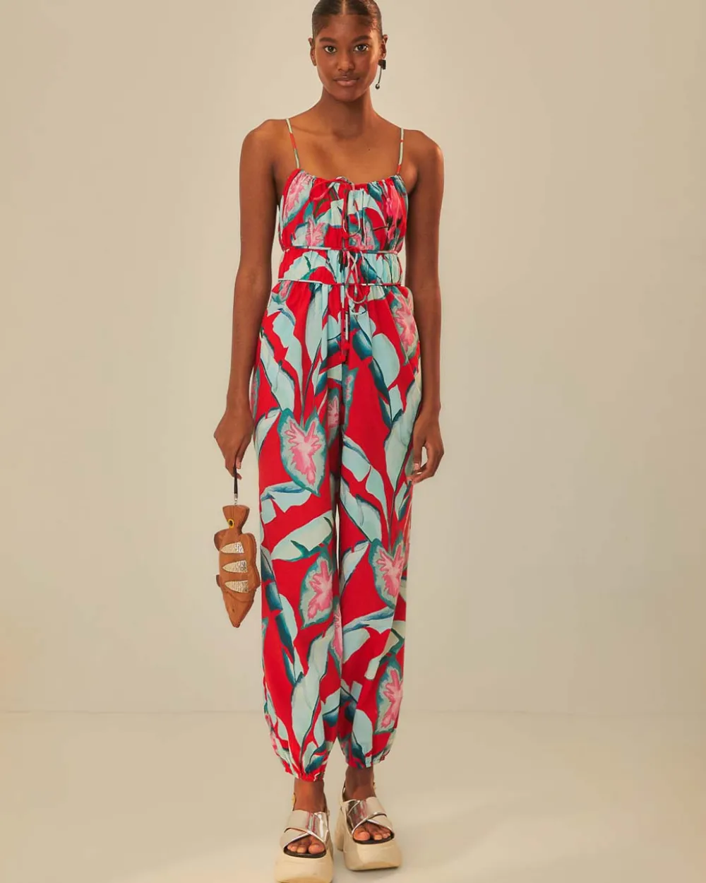 Farm Rio Red Summer Foliage Organic Cotton Jumpsuit^ Dresses + Jumpsuits