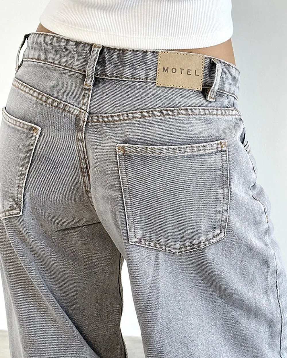 Motel Rocks Roomy Extra Wide Low Rise Jeans - Grey Wash^ Bottoms