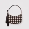 Baggu Small Nylon Crescent Bag w/ Key Leash - Blurred Gingham Brown^ Bags