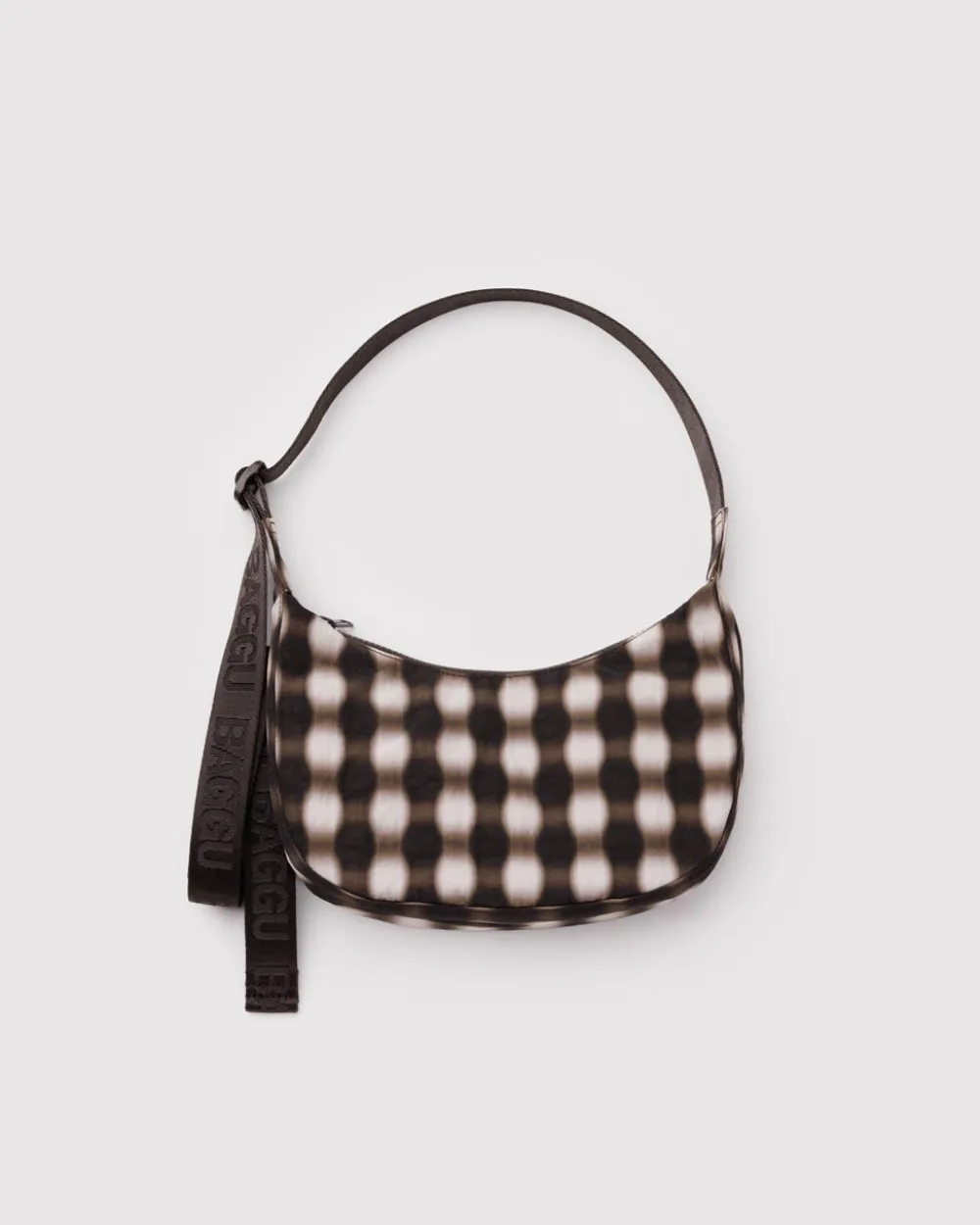 Baggu Small Nylon Crescent Bag w/ Key Leash - Blurred Gingham Brown^ Bags