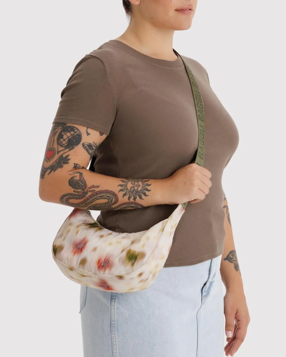 Baggu Small Nylon Crescent Bag w/ Key Leash - Abstract Floral^ Bags