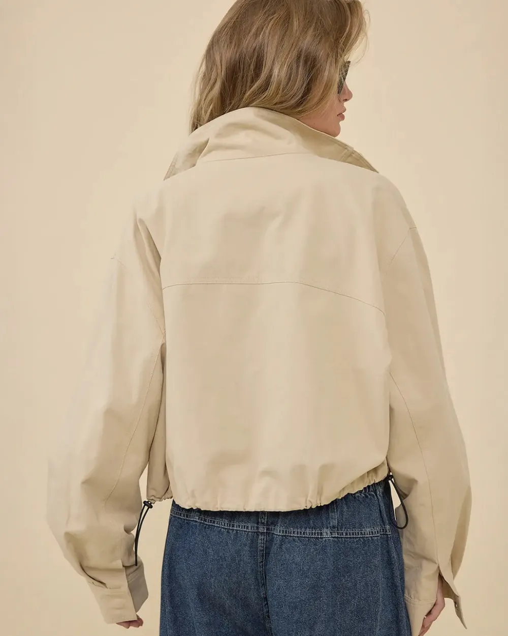 RAISONNEL Stand Collar Drawstring Jacket^ Jackets