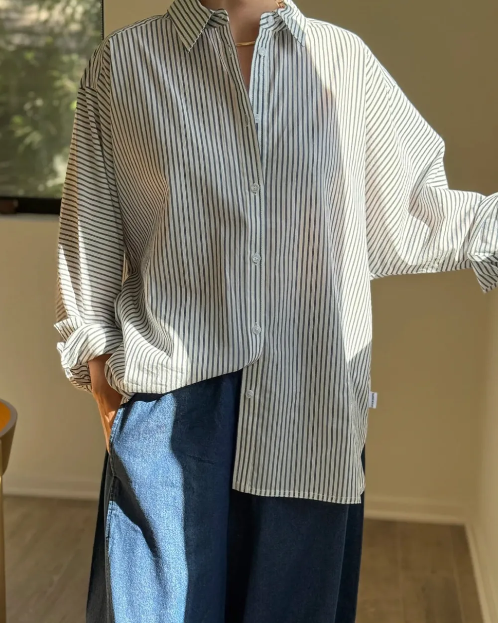 Le Bon Shoppe Striped Light Weight Owen Shirt - Denim Stripe^ Tops