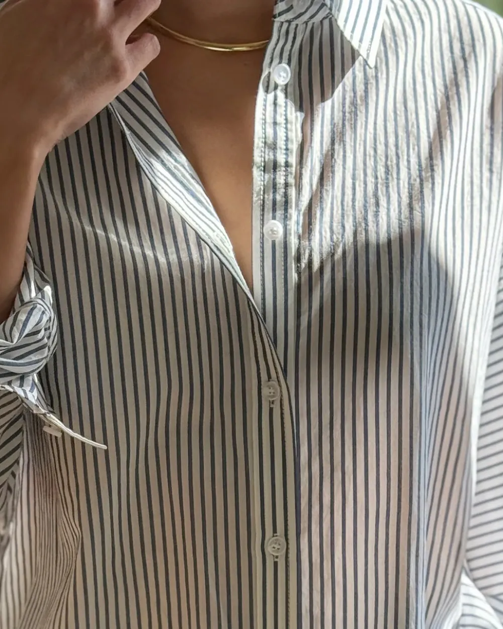 Le Bon Shoppe Striped Light Weight Owen Shirt - Denim Stripe^ Tops
