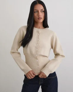 Motel Rocks Subra Long Sleeve Ribbed Hem Cardigan - Ivory^ Sweaters