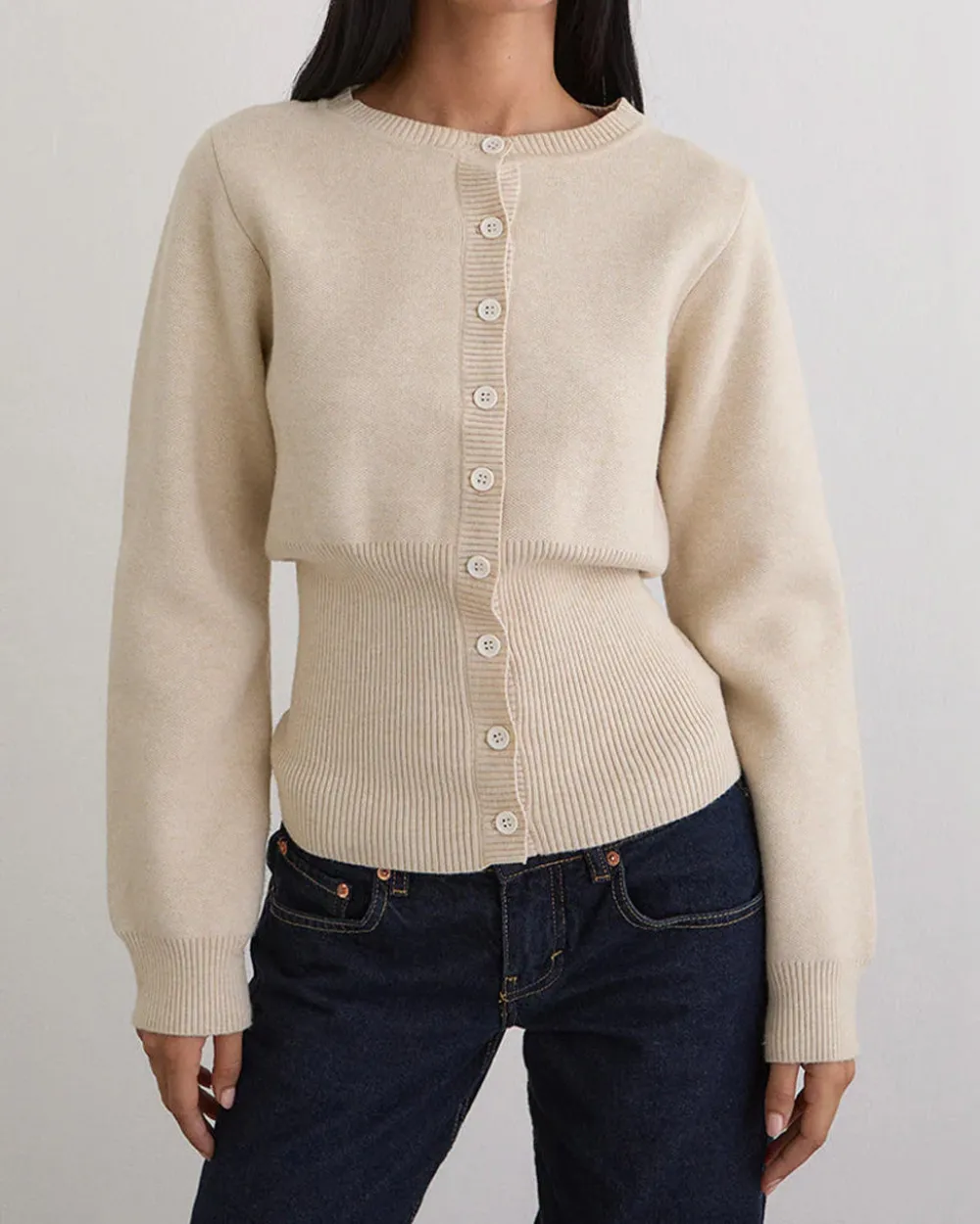 Motel Rocks Subra Long Sleeve Ribbed Hem Cardigan - Ivory^ Sweaters