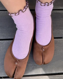 Le Bon Shoppe The Petite Ruffled Modal Socks - Lilac + Brown^ Socks + Slippers