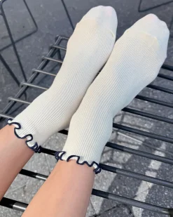 Le Bon Shoppe The Petite Ruffled Modal Socks - Soft White + Navy^ Socks + Slippers