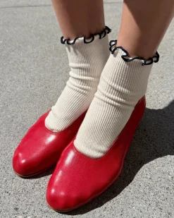Le Bon Shoppe The Petite Ruffled Modal Socks - Soft White + Navy^ Socks + Slippers