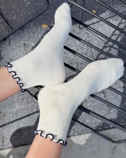 Le Bon Shoppe The Petite Ruffled Modal Socks - Soft White + Navy^ Socks + Slippers