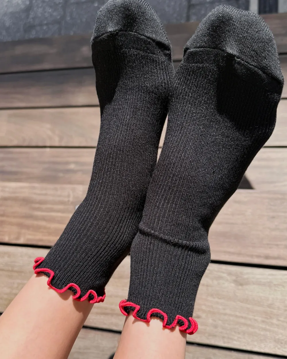 Le Bon Shoppe The Petite Ruffled Modal Socks - Black + Red^ Socks + Slippers
