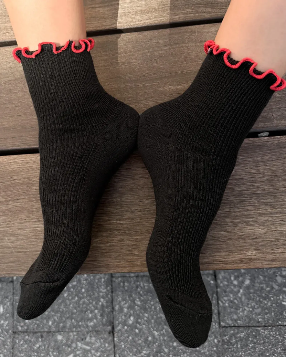 Le Bon Shoppe The Petite Ruffled Modal Socks - Black + Red^ Socks + Slippers