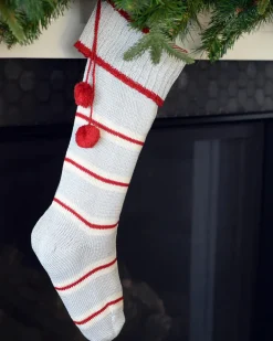 Melange Collection Thin Striped Rib-Cuff Stocking - Grey^ Home + Décor