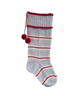 Melange Collection Thin Striped Rib-Cuff Stocking - Grey^ Home + Décor
