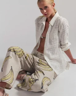 Free People We The Free Good Luck Printed Barrel Jeans - Go Bananas^ Bottoms
