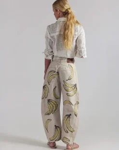 Free People We The Free Good Luck Printed Barrel Jeans - Go Bananas^ Bottoms