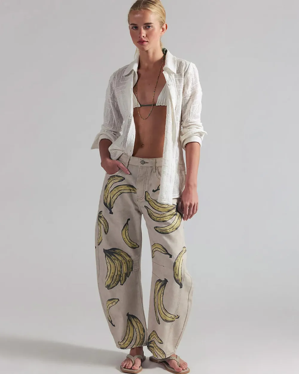 Free People We The Free Good Luck Printed Barrel Jeans - Go Bananas^ Bottoms