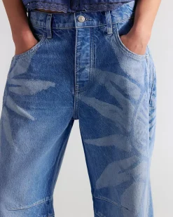 Free People We The Free Good Luck Printed Barrel Jeans - Sun Fade^ Bottoms